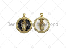 Load image into Gallery viewer, CZ Micro Pave Black/White Gold 3D King Cobra Head Pendant, Snake Medallion Charm, Roman Necklace Charm, Greek Coin Jewelry, 25mm, sku#LK01