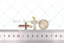 Load image into Gallery viewer, Clear/Green/Fuchsia CZ Micro Pave Cross Shape Pendant, 18K Gold Filled Cross Charm, Necklace Bracelet Charm Pendant, 26x16mm,Sku#LK494