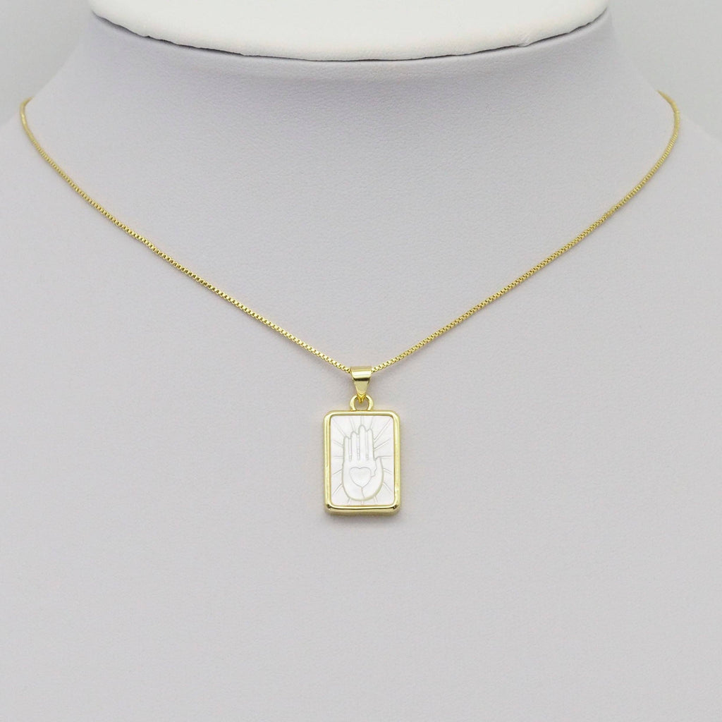 Mother of Pearl Heart Hand Dog Tag Charm, Sku#LX305