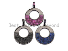 Load image into Gallery viewer, Colored CZ Micro Pave Round Hollow out Pendant, Fuchsia/Black/Cobalt CZ Pave pendant, Frame Shape Pendant, 30x40mm, sku#X101