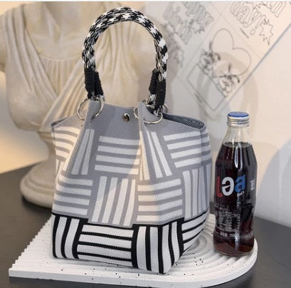Women's Knitted Tote Bag - Large Capacity Magnetic Closure Bucket Bag