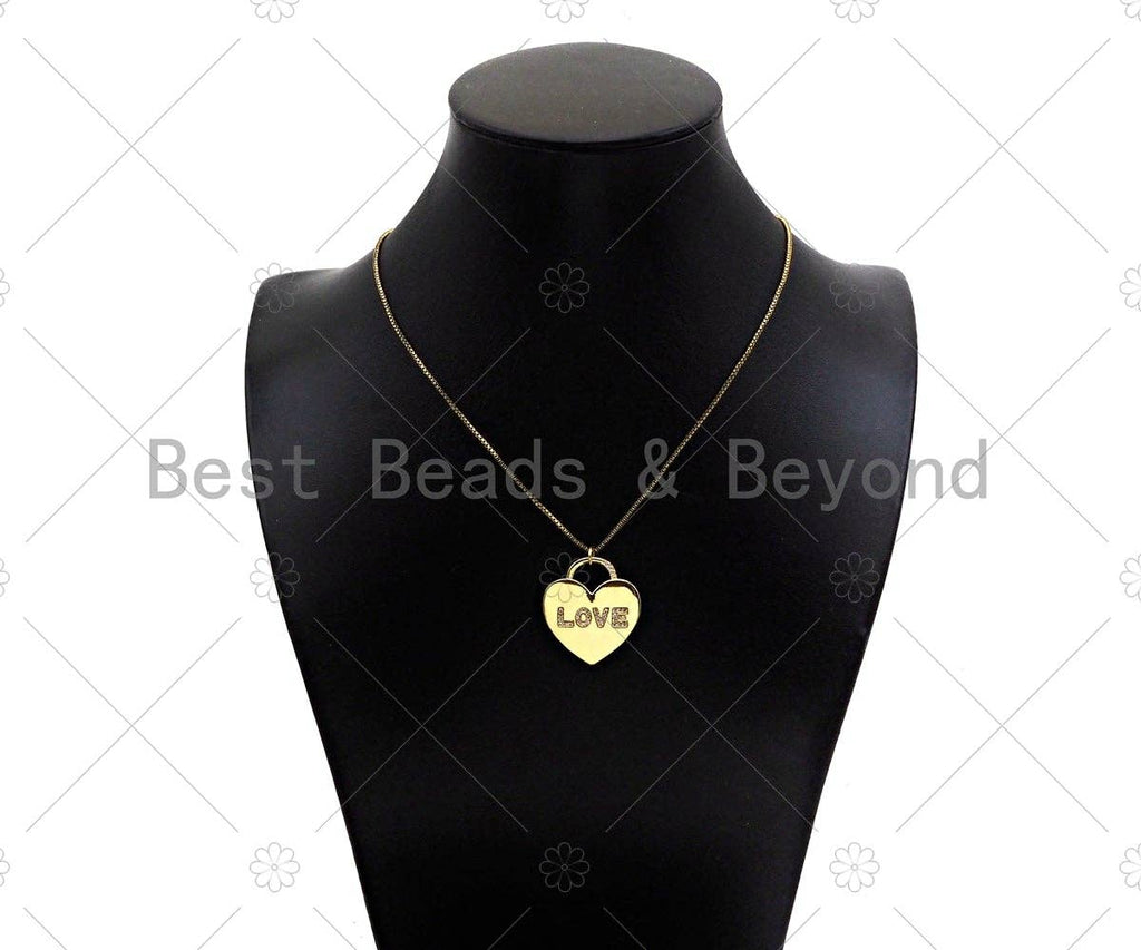 CZ Micro Pave Love Word On Heart Lock Shape Pendant/Charm, 18K Gold Filled Heart Charm, Necklace Bracelet Charm Pendant,25x28mm,Sku#LD104