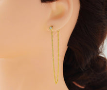 Load image into Gallery viewer, Pave Round Rectangle Stud Dangle Chain Earrings, sku#B203
