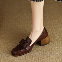 Load image into Gallery viewer, Women's Genuine Cowhide Leather Chunky Heel Commuter Shoes | Square Toe Block Heel Pumps