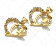 Load image into Gallery viewer, 18K Gold Butterfly On Heart Shape Pendant,Heart Charm, Heart Pave Pendant, Gold plated, 19x22mm, Sku#LK52
