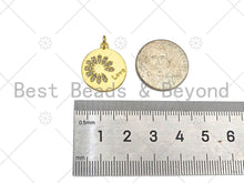 Load image into Gallery viewer, Gold Filled CZ Micro Pave Daisy Flower On Coin Shape Pendant,18K Gold Filled Lover Word Charm, Necklace Bracelet Charm,18x20mm,Sku#LK339