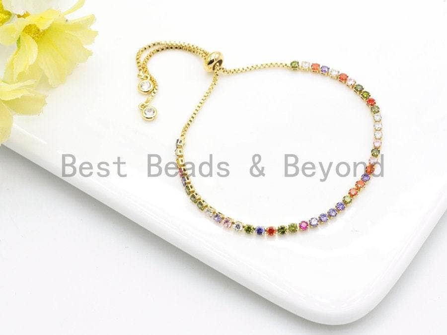 Rainbow CZ Sliding Adjutable Chain Bracelet, Sku#A96