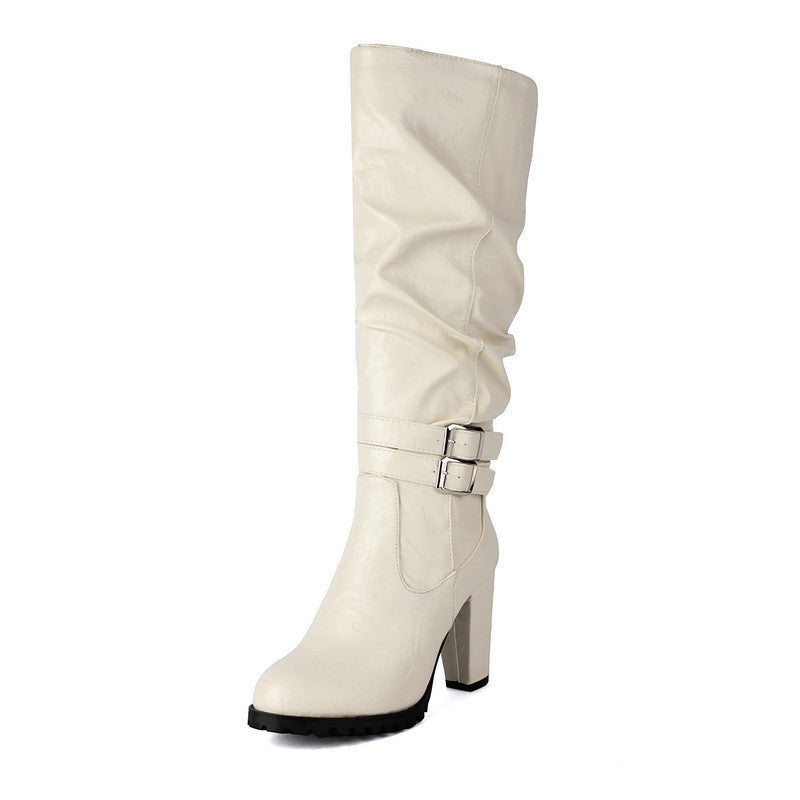 Women's Over The Knee Boots Round Toe Side Zipper Chunky Heel Thigh High Boots
