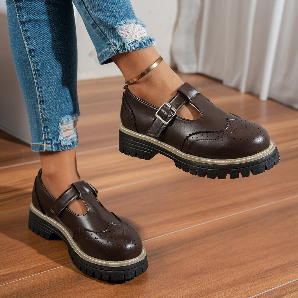 Women's Retro British Chunky Heel Pumps | Hollow-Out Buckle Loafer Shoes