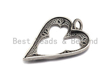Load image into Gallery viewer, CZ Micro Pave Heart Hollow Out Pendant, Antique Silver Tone, Clear Cubic Zirconia Big Pave Heart Charm Pendant,35x46mm,sku#F1000C