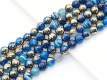 Load image into Gallery viewer, Half Gold Plated Blue Banded Agate Faceted Round Beads, 8mm/10mm, Sku#UA299