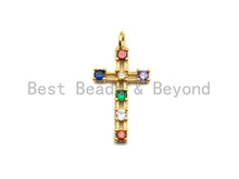 Load image into Gallery viewer, Colorful CZ Micro Pave Cross Pendant, Cz Pave Bracelet Necklace Pendant in Gold Finish,27x15mm, sku#F906