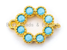 Load image into Gallery viewer, CZ Micro Pave Turquoise Flower Connector Charm, Blue Topaz CZ Pave in Gold,Rose Gold,Black, Charm Findings, 8x12mm, sku#M99
