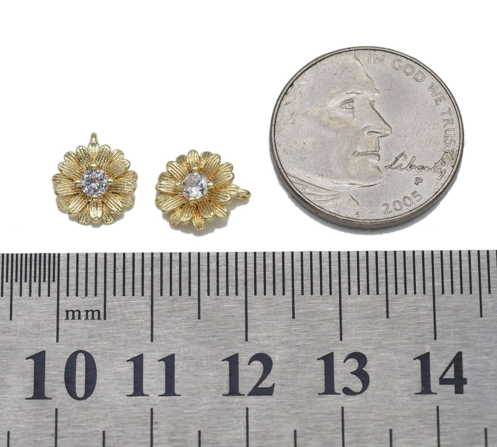 Gold CZ Daisy Flower Sunflower Charm, Sku#LX87
