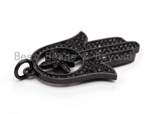 Load image into Gallery viewer, Black CZ Pave On Black Micro Pave Hamsa Hand with Flat Square Bail Pendant, CZ Pave Pendant, 22x34mm, sku#F379