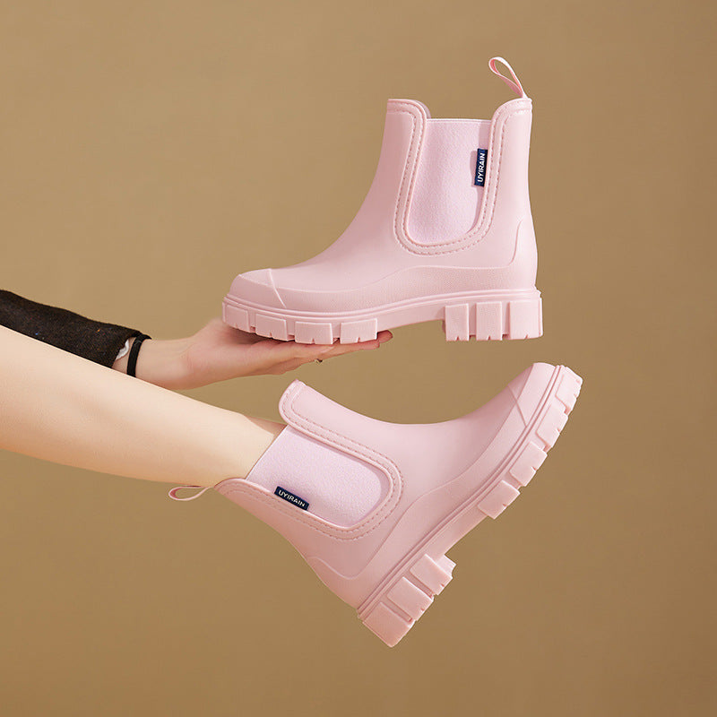 Women's Mid-Calf Rain Boots – Waterproof PVC Slip-On Boots with Mid Heel | Sizes 36–43