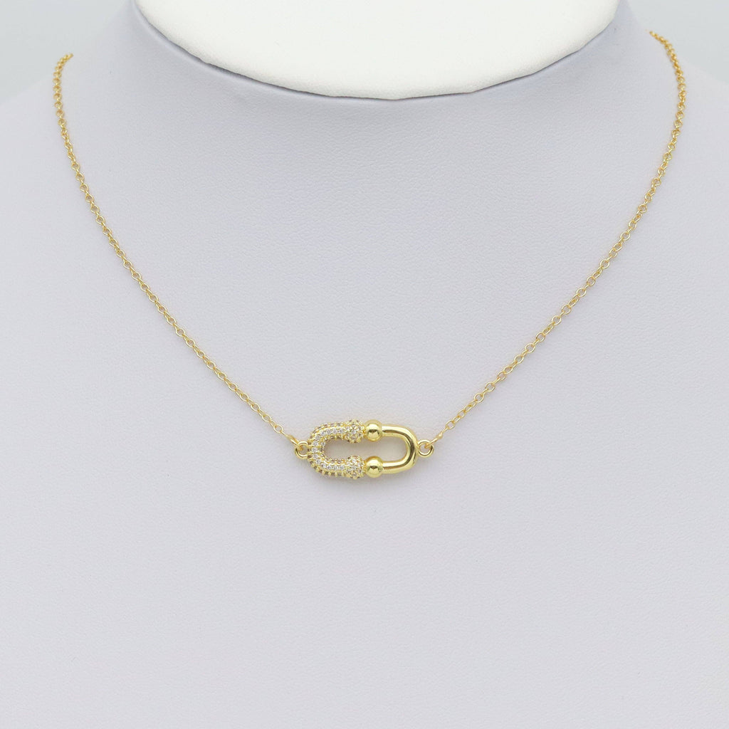CZ Oval Double U Shape Gold Connector Charm, Sku#LK935
