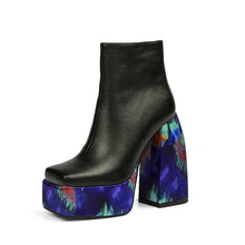 Load image into Gallery viewer, Women's High-Heel Leather Fashion Boots - Square Toe Chunky Heel Side Zipper