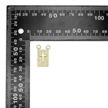 Load image into Gallery viewer, Gold Clear CZ Cross On Rectangle Charm Pendant, Sku#LK988