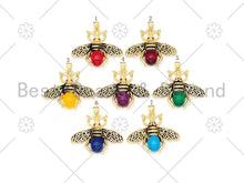 Load image into Gallery viewer, Colorful Glass Bee with Fuchsia CZ Eye  Shape Pendant,18K Gold Filled Bee Charm, Necklace Bracelet Charm Pendant, 32x27mm, Sku#FH179