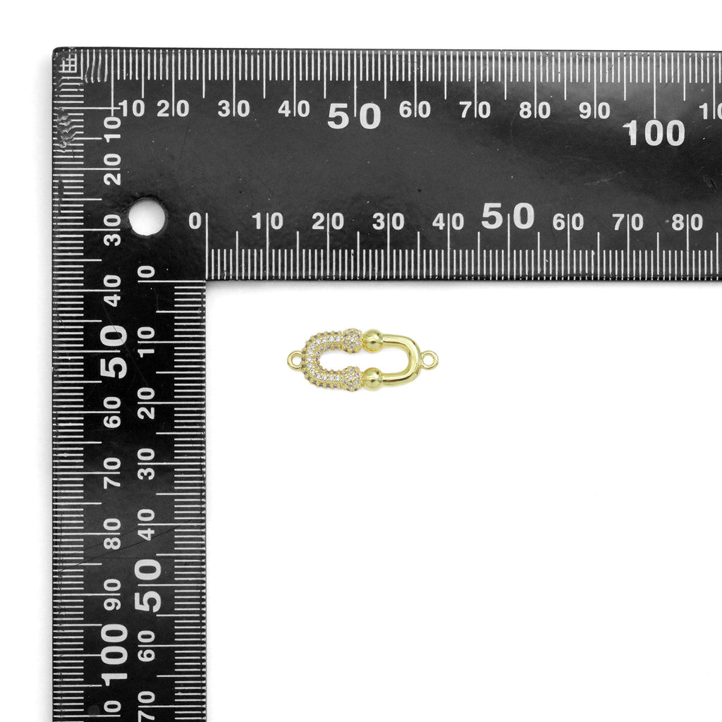 CZ Oval Double U Shape Gold Connector Charm, Sku#LK935