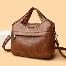Load image into Gallery viewer, Women's Retro Patchwork PU Leather Tote Bag – Multi-Compartment Shoulder Bag with Triple Straps