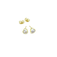 Load image into Gallery viewer, Gold Silver Clear Heart CZ Stud Earrings, Sku#A297