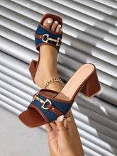 Load image into Gallery viewer, Women's Chunky Heel Square-Toe Slip-On Sandals | PU Upper Brown Platform