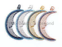 Load image into Gallery viewer, CZ Turquoise Black Clear Micro Pave Crescent Moon Face Pendant, 14x59mm, sku#L26
