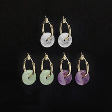 Load image into Gallery viewer, Green White Purple Gemstone Donut Ring Hoop Earrings, EF470
