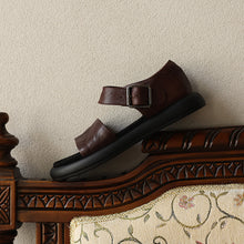Load image into Gallery viewer, Women's Washed Leather Platform Sandals | Two-Strap Buckle Open-Toe Flats