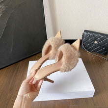 Load image into Gallery viewer, Pointed-Toe High-Heel Plush Slippers