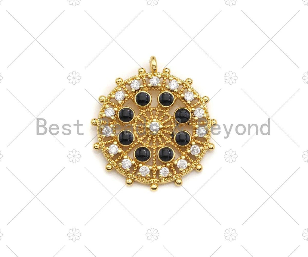 Black white CZ Pave Flower Ferris Wheel Charm, Sku#LK132