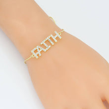 Load image into Gallery viewer, Gold Clear CZ Faith Word Connector Charm Pendant, Sku#A358