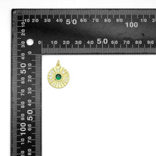 Load image into Gallery viewer, CZ Gold Radical Coin with Emerald Green Center Charm Pendant, Sku#LK1174