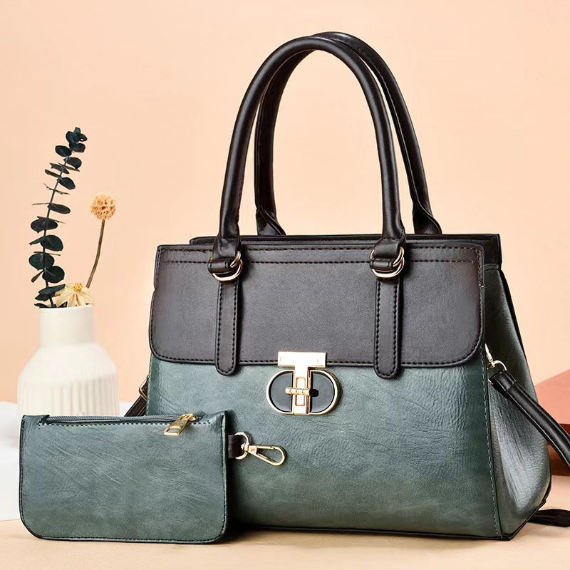 Women's Two-Piece PU Leather Shoulder Bag Set | Crossbody Handbag + Mini Coordinating Bag