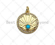 Load image into Gallery viewer, Red/Turquoise CZ Micro Pave Evil Eye On Round Coin Pendant/Charm,Cubic Zirconia Charm, Necklace Bracelet Charm Pendant,17x19mm, Sku#L414