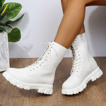 Load image into Gallery viewer, Women's Round Toe Ankle Boots - Lace-Up Low Heel Booties with Patchwork Detail