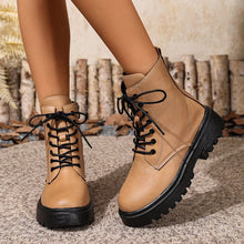 Load image into Gallery viewer, Women's Lace-Up Ankle Combat Boots | Low Heel PU Leather | Khaki Pink Brown
