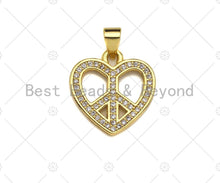 Load image into Gallery viewer, CZ Micro Pave Pearce Heart Charm/Pendant, Heart Charm,Peace heart Pave Pendant, Gold plated heart ,17mm, Sku#LK78