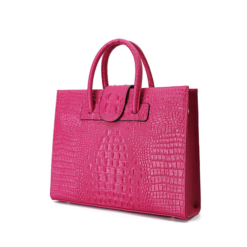 Women's Large Capacity Genuine Leather Tote Bag – Crocodile Pattern Business Shoulder Bag