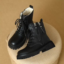 Load image into Gallery viewer, Women's Lace-Up Ankle Combat Boots – Mid Heel PU Leather