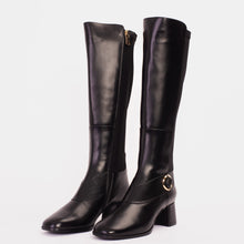 Load image into Gallery viewer, The Windsor Black Leather Knee High Women Boot