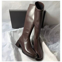 Load image into Gallery viewer, Women's Square-Toe Over-the-Knee Boots | Chunky Heel Side Zipper | Brown &amp; Black