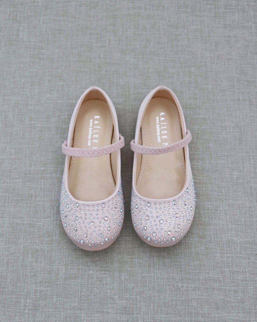 Satin Maryjane Flats with Rhinestones Embellishment