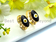 Load image into Gallery viewer, Colorful CZ Micro Pave Black Enamel Evil Eye With Long Eyelash Ring, Cubic Zirconia Gold Ring,Adjustable Ring,15x23x17mm,sku#X13