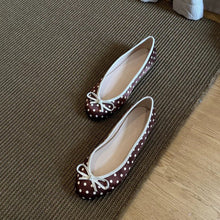 Load image into Gallery viewer, Women's Polka-Dot Bowtie Flat Shoes - Satin Round Toe Slip-On Flats