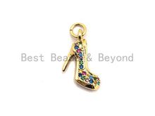 Load image into Gallery viewer, CZ Colorful Micro Pave High-heel Shoes Pendant, High-heel Shoe Pave Pendant, Gold plated, 16x6mm, Sku#F829