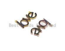 Load image into Gallery viewer, Rainbow CZ Micro Pave LOVE Letter Pendant with bail, Cubic Zirconia Love Pave Pendant Beads, Pave Pendant, 14x23mm,sku# F659