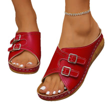 Load image into Gallery viewer, Women's Open-Toe Buckle Sandals | PU Leather Low-Heel Slides